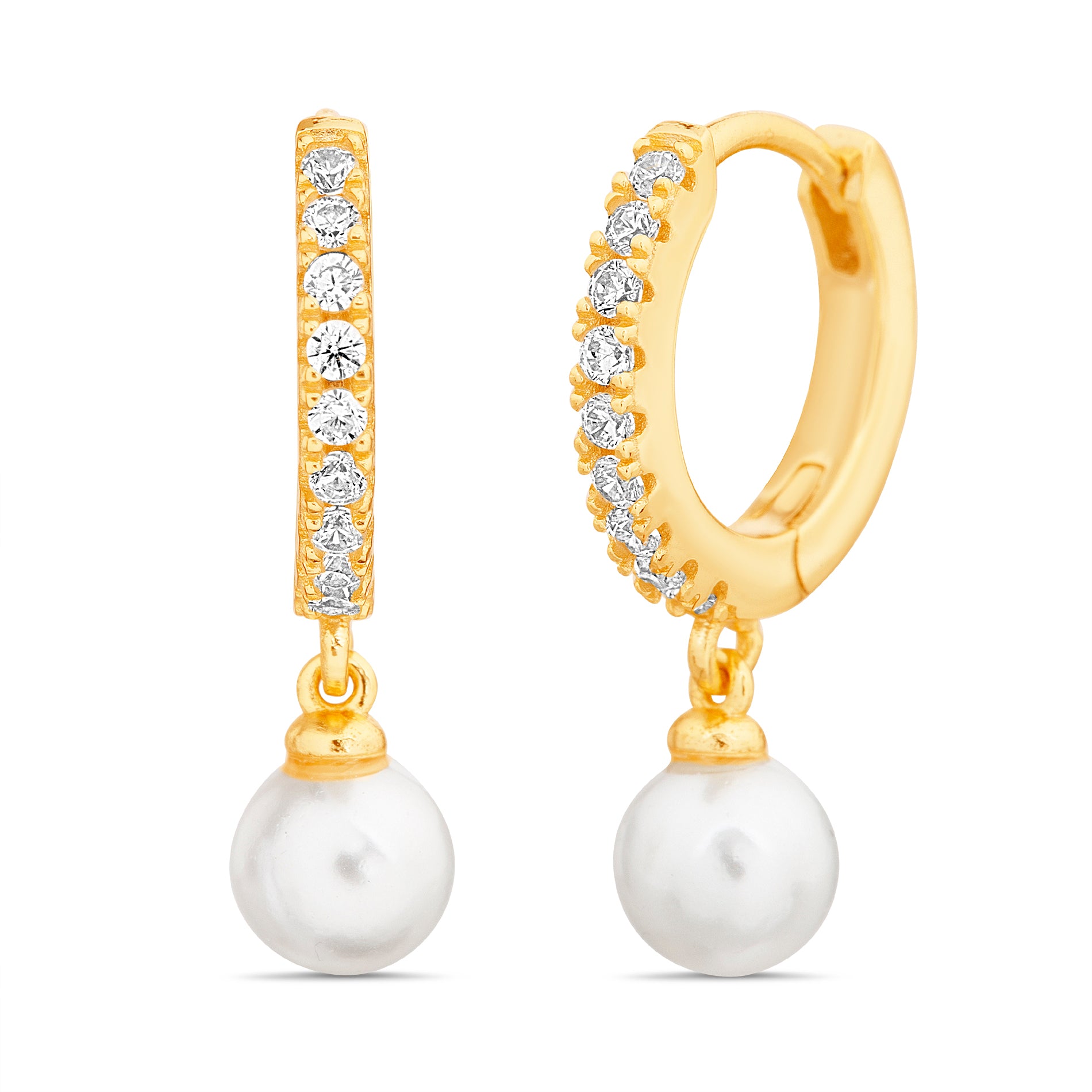 Gold Pearl Huggie Earrings